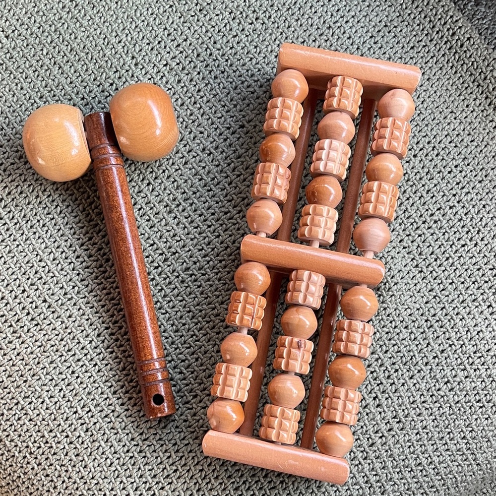 Vintage Wooden Foot Massage Back Roller Tool and Set